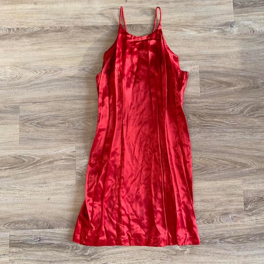 Vintage Y2K 2000s 90s red satin silk feel dress